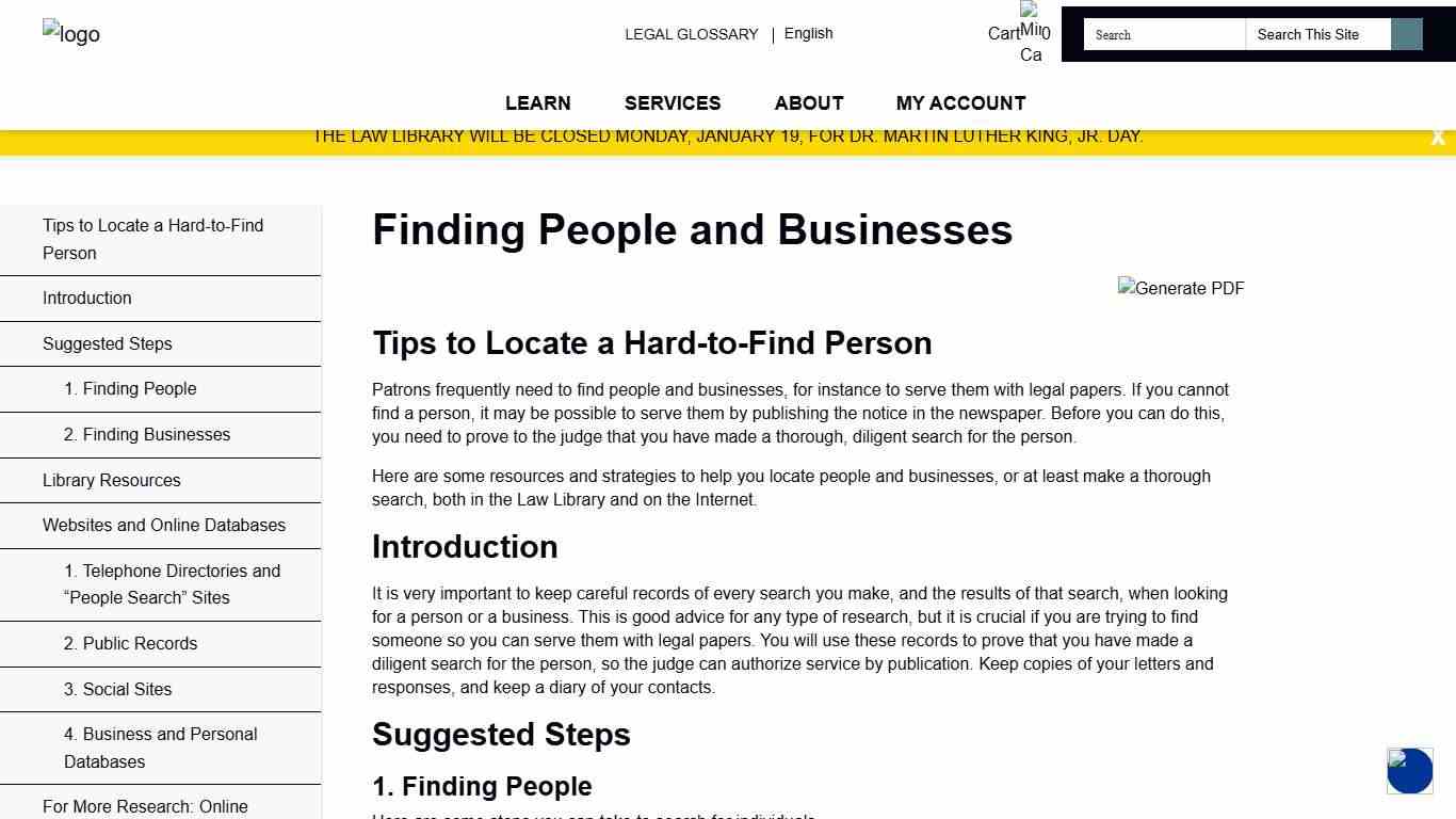 Finding People and Businesses - Sacramento County Public Law Library