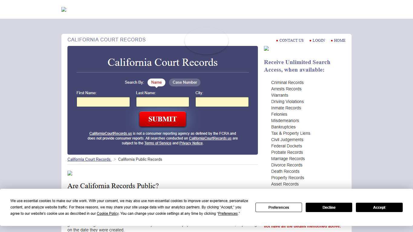 California Public Records | CaliforniaCourtRecords.us